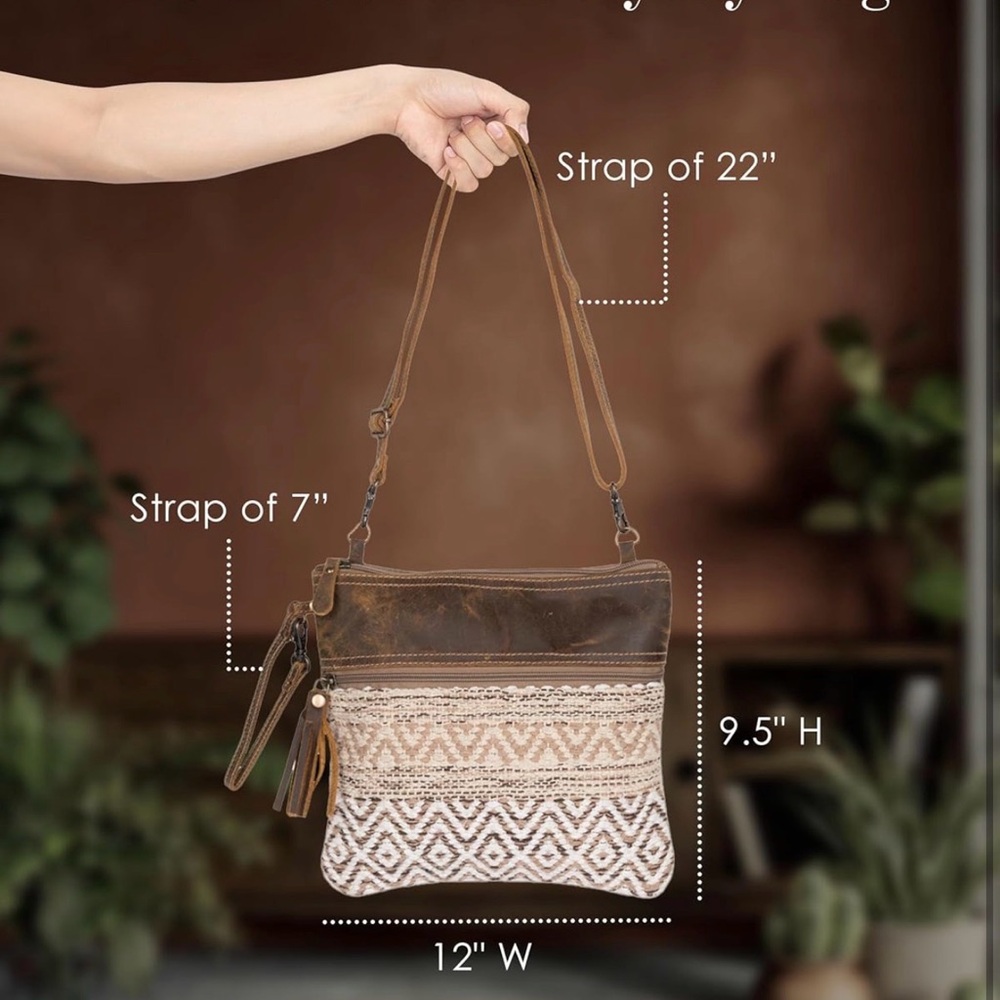 Myra Bag Aztec Purse - Canvas Bag with Real Leather Detailing, Boho Handbag - Picture 3 of 9
